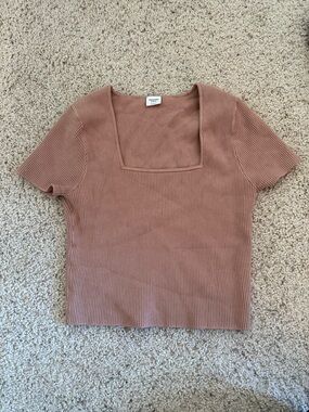 Abercrombie & Fitch Ribbed Square-Neck Short Sleeve Top - Dusty Rose